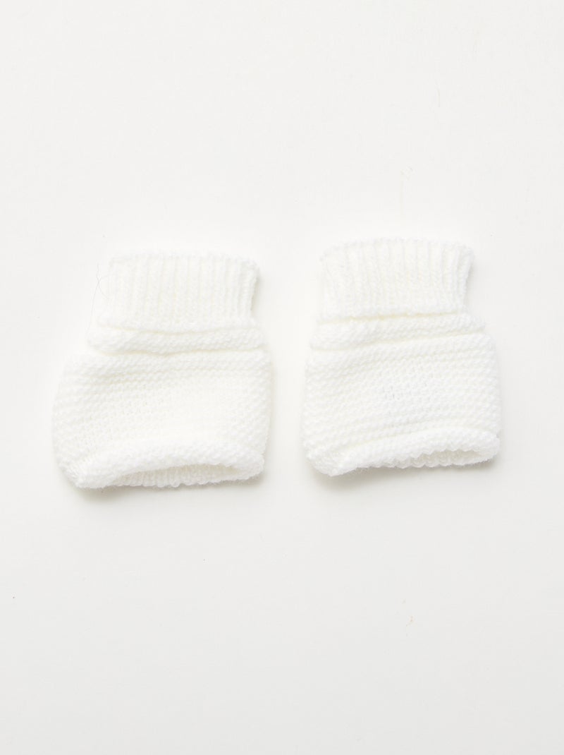 Ensemble de naissance bonnet + moufles + chaussons en tricot 'Manufacture de Layette' Blanc - Kiabi