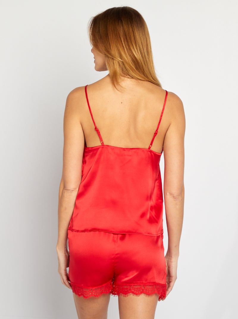 Ensemble de nuit débardeur + short en satin - 2 pièces Rouge - Kiabi