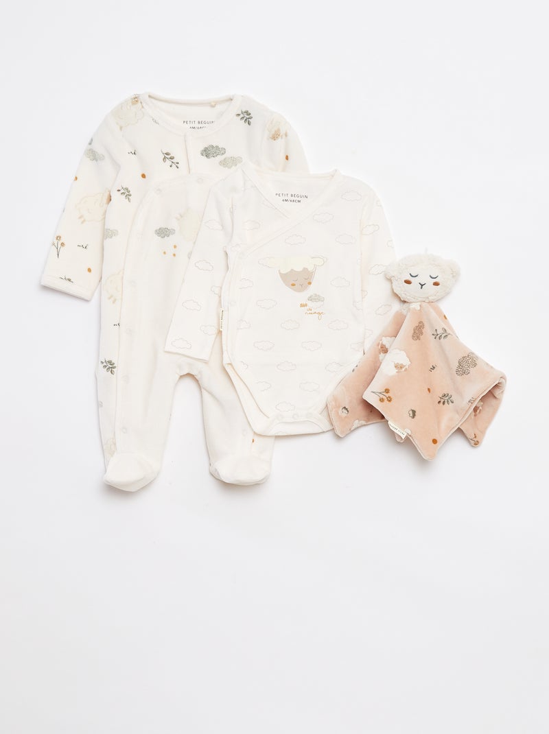 Ensemble de nuit dors bien + body + doudou - 3 pièces Blanc - Kiabi