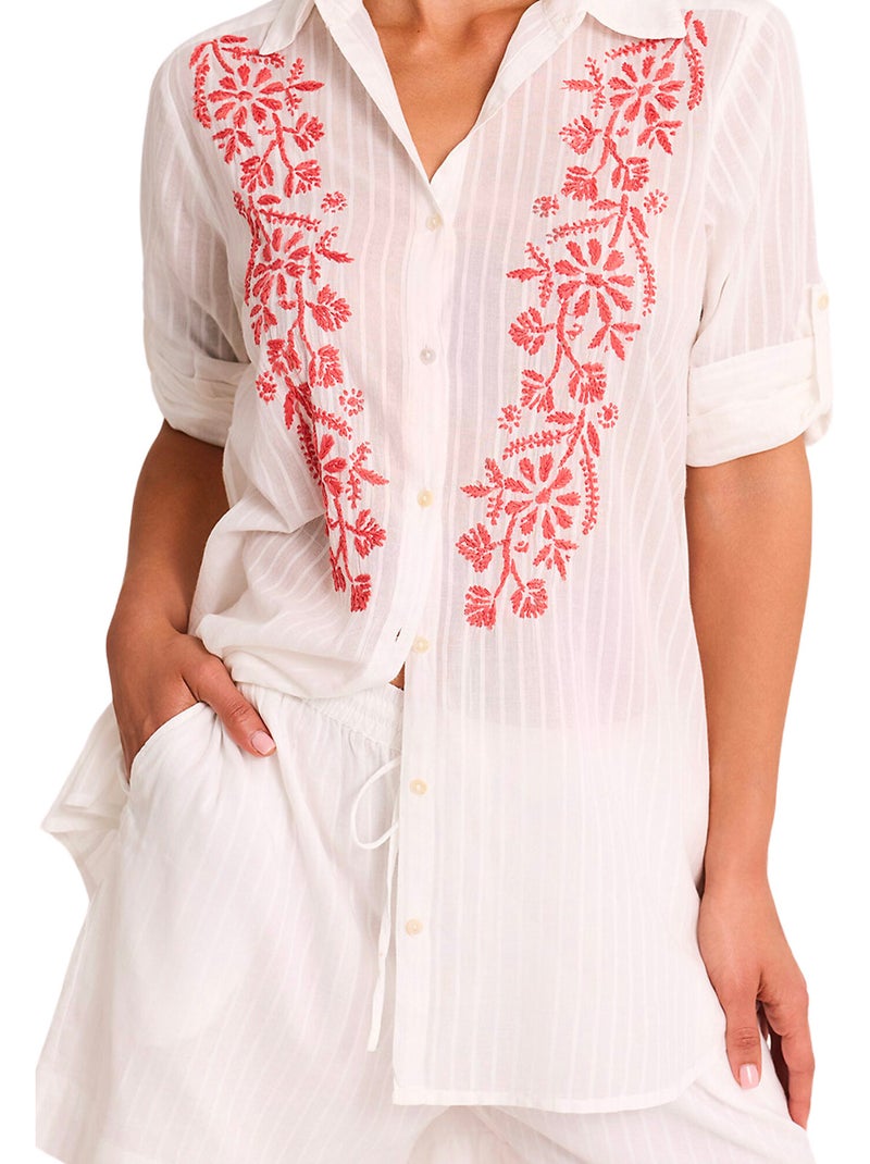 Ensemble de plage brodé short chemise COMPLEMENTOS Orange corail - Kiabi