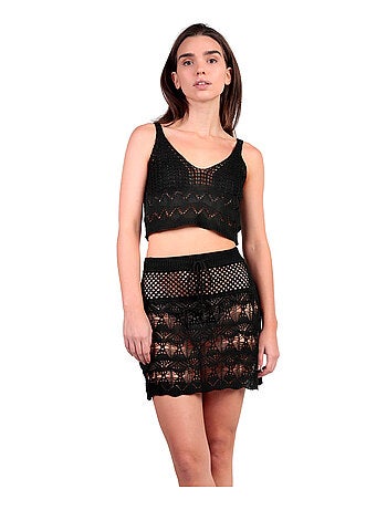 Ensemble de plage crochet top et jupe courte Total Look