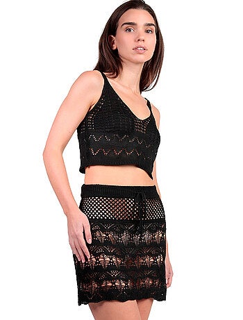 Ensemble de plage crochet top et jupe courte Total Look