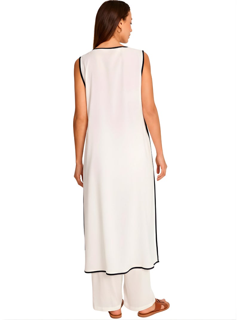 Ensemble de plage pantalon gilet long ouvert NAUTILUS Blanc - Kiabi