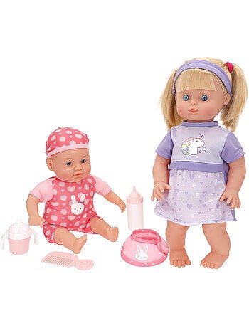 Ensemble de poupée fille de 41 cm et bébé de 32 cm avec accessoires colorbaby's