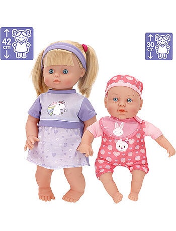 Ensemble de poupée fille de 41 cm et bébé de 32 cm avec accessoires colorbaby's