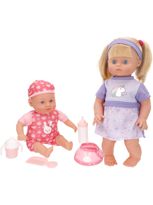 Ensemble de poupée fille de 41 cm et bébé de 32 cm avec accessoires colorbaby's - Kiabi