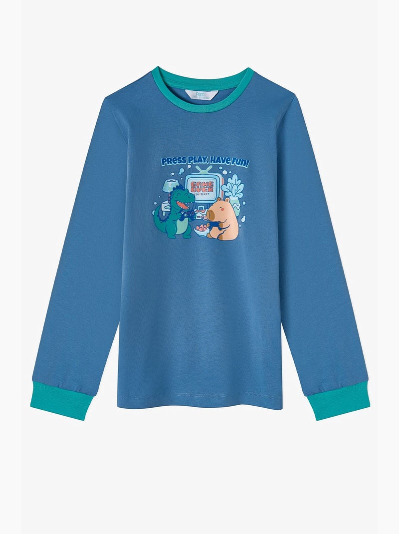 Ensemble de pyjama à manches longues capy&dino together garçon penti Bleu Orange - Kiabi
