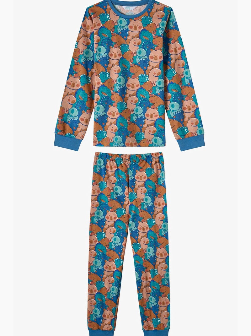 Ensemble de pyjama à manches longues capy&dino together garçon penti Bleu Orange - Kiabi