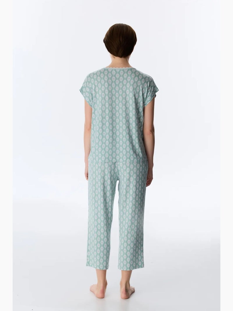 Ensemble de pyjama alia capri trousers à fleurs et manches courtes penti Vert menthe - Kiabi