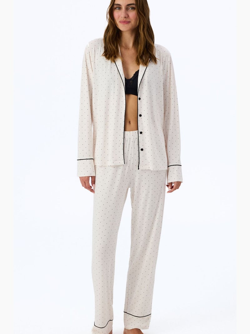 Ensemble de pyjama arya chemise et pantalon à pois, manches longues penti Blanc cassé - Kiabi