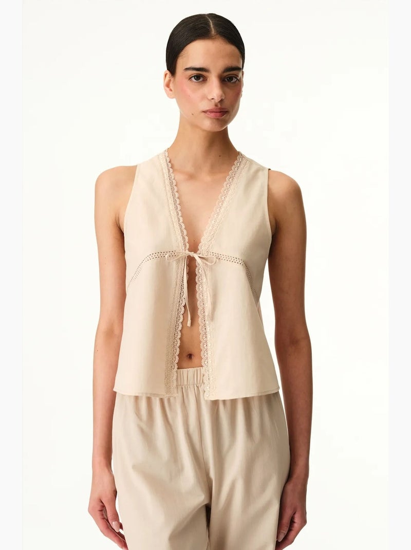 Ensemble de pyjama belle lace avec pantalon penti Beige argile - Kiabi