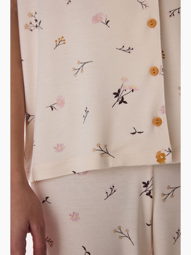 Ensemble de pyjama capri à chemise boutonnée margot à motif penti Crème - Kiabi