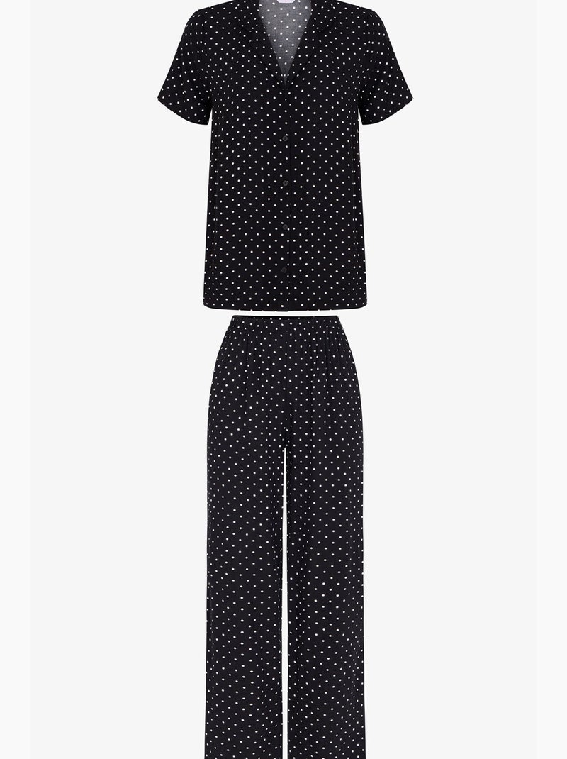 Ensemble de pyjama chemise et pantalon à manches courtes, motif pois penti Noir - Kiabi