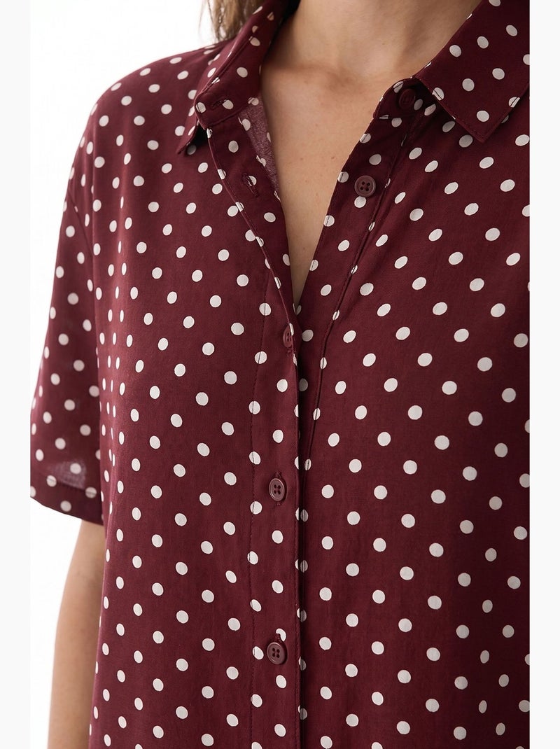 Ensemble de pyjama chemise et pantalon à pois penti Rouge bordeaux - Kiabi