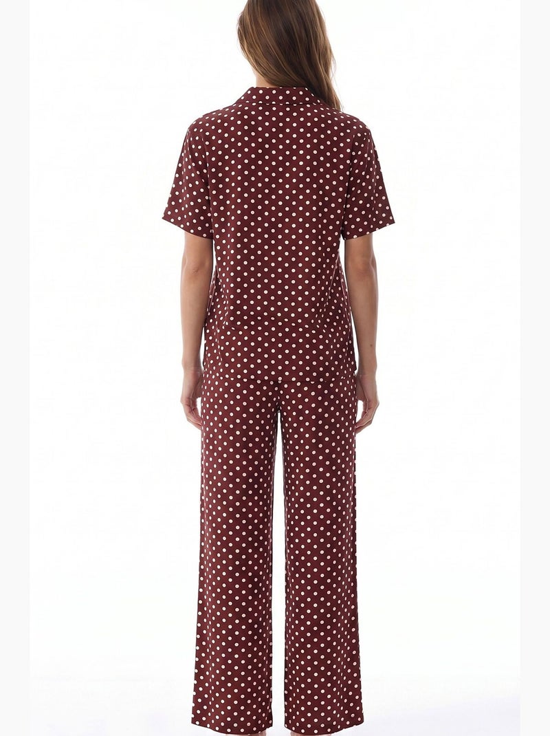 Ensemble de pyjama chemise et pantalon à pois penti Rouge bordeaux - Kiabi