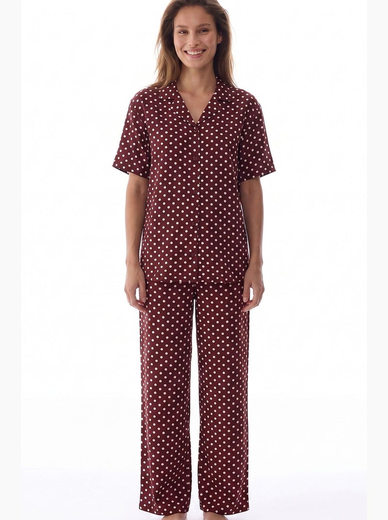 Ensemble de pyjama chemise et pantalon à pois penti Rouge bordeaux - Kiabi