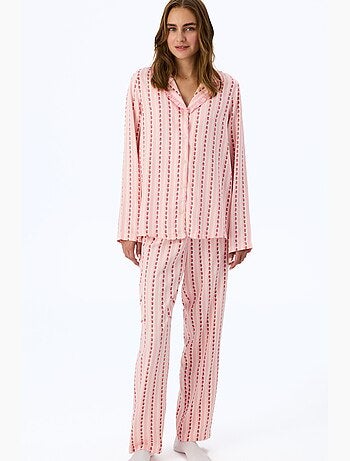 Ensemble de pyjama chemise pantalon à volants, manches longues, fleurs claires penti