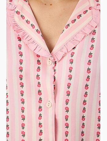 Ensemble de pyjama chemise pantalon à volants, manches longues, fleurs claires penti