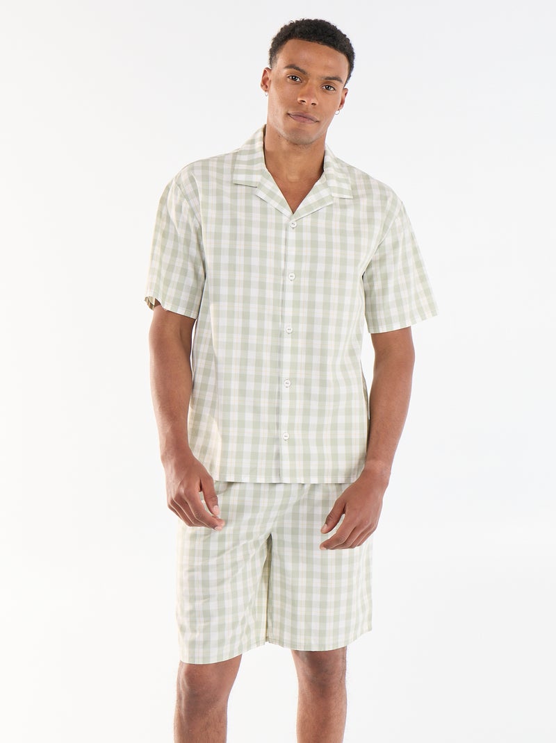Ensemble de pyjama court à carreaux chemise + short - 2 pièces Vert - Kiabi