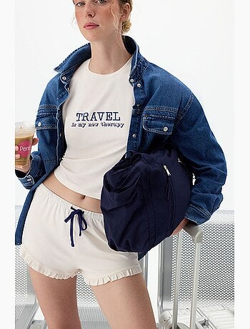 Ensemble de pyjama court à manches courtes, volanté, imprimé travel slogan penti