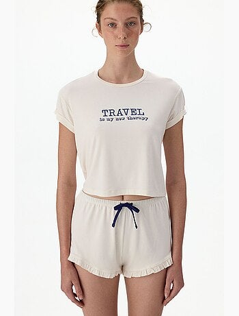 Ensemble de pyjama court à manches courtes, volanté, imprimé travel slogan penti