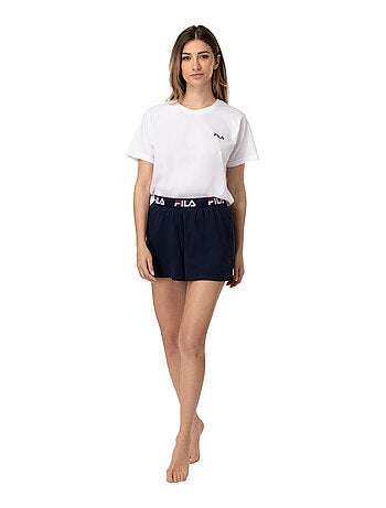 Ensemble de pyjama court femme Blanc et Navy Fila