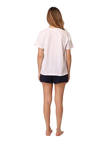 Ensemble de pyjama court femme Blanc et Navy Fila