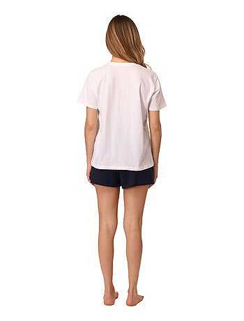 Ensemble de pyjama court femme Blanc et Navy Fila