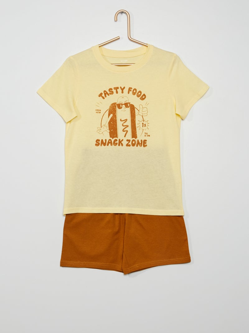 Ensemble de pyjama court jaune/camel - Kiabi