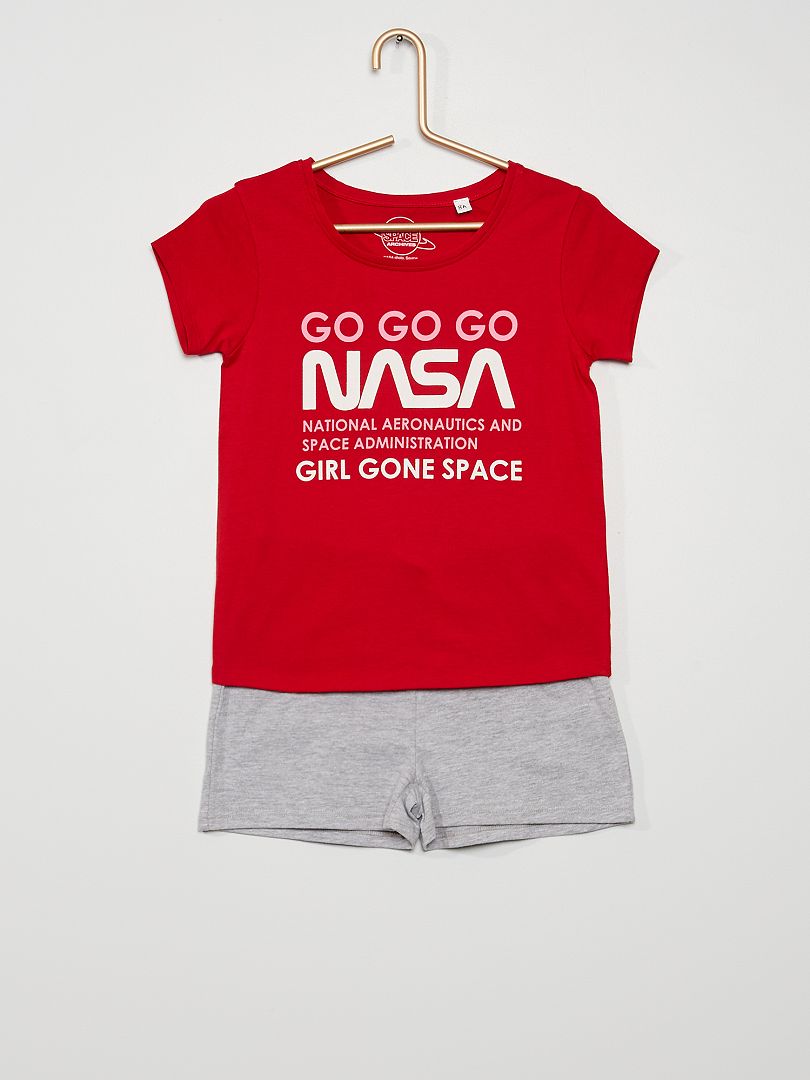 Ensemble de pyjama court 'NASA' rouge/gris - Kiabi
