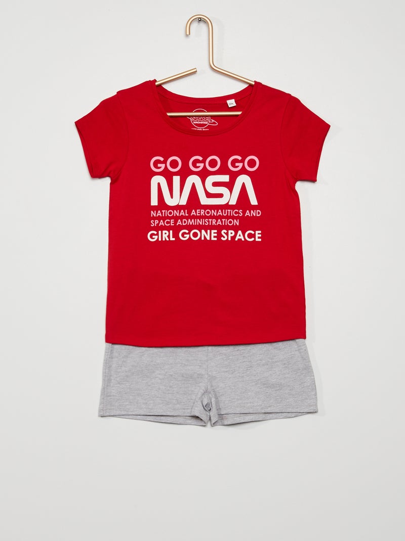 Ensemble de pyjama court 'NASA' rouge/gris - Kiabi