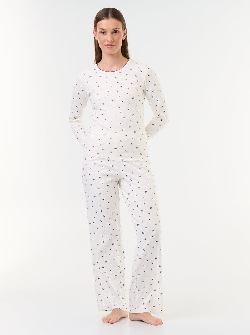Ensemble de pyjama de Noël en maille pointelle + gilet effet moutonné - 3 pièces Blanc - Kiabi