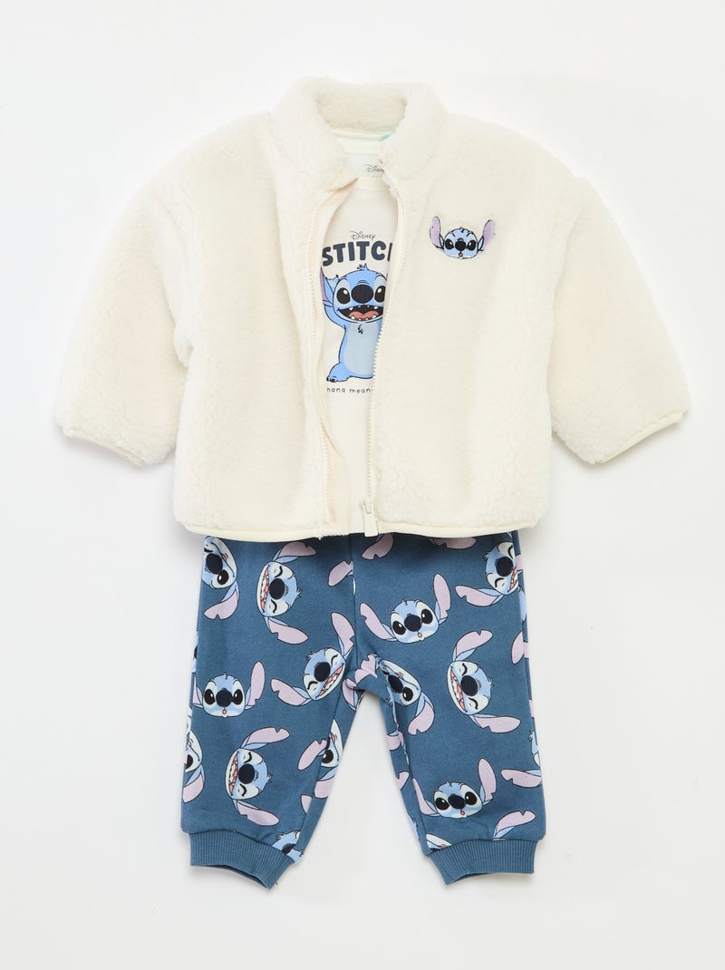 Ensemble de pyjama  'Disney' 'Stitch' veste + T-shirt + jogging Blanc - Kiabi