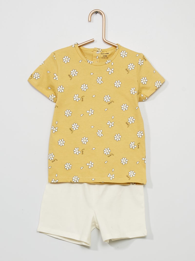 Ensemble de pyjama en coton Jaune/blanc - Kiabi