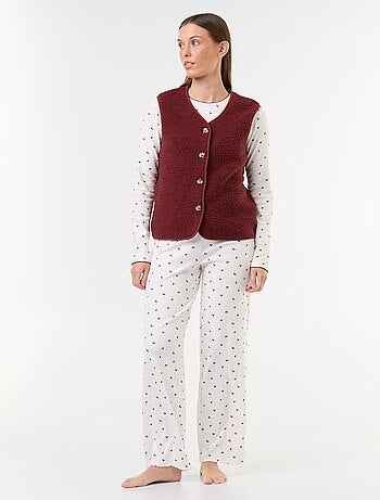 Ensemble de pyjama en maille pointelle + gilet effet moutonné - 3 pièces