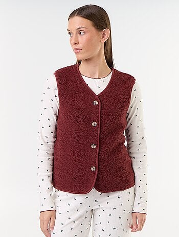 Ensemble de pyjama en maille pointelle + gilet effet moutonné - 3 pièces
