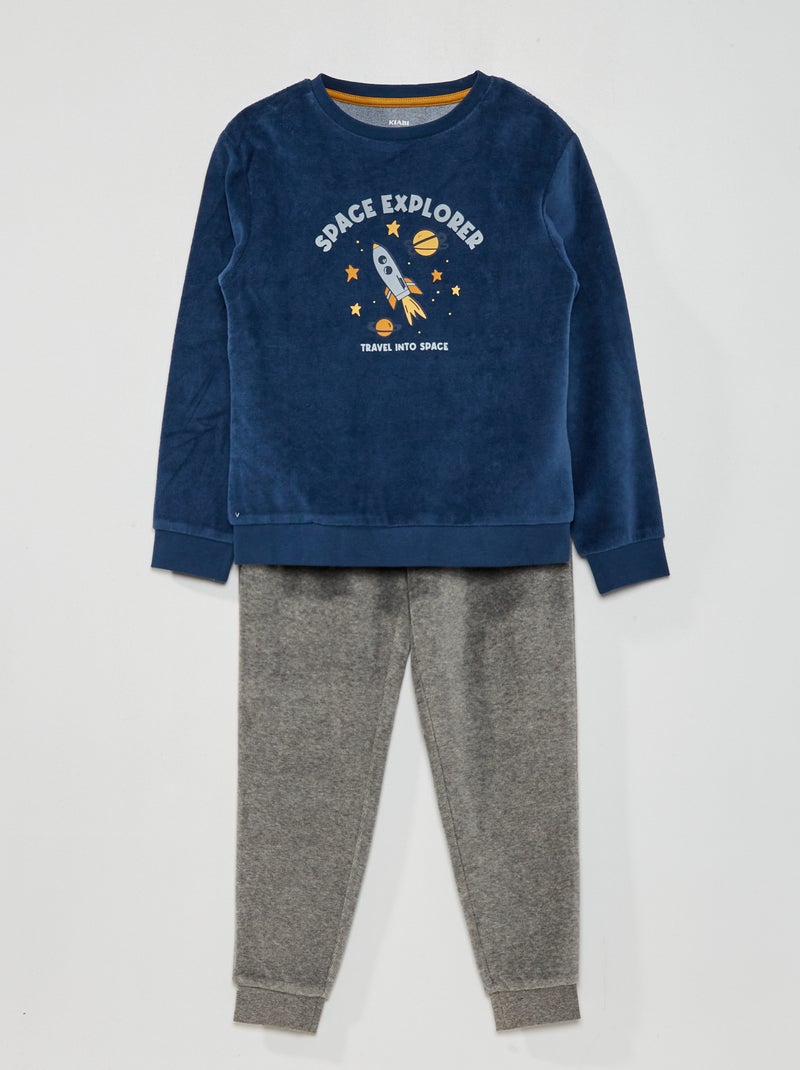 Ensemble de pyjama en velours Bleu/Gris - Kiabi