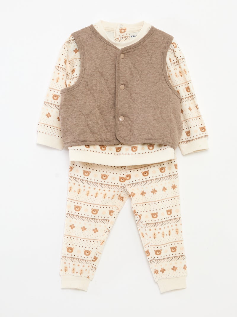 Ensemble de pyjama en velours + gilet interlock en coton Beige - Kiabi