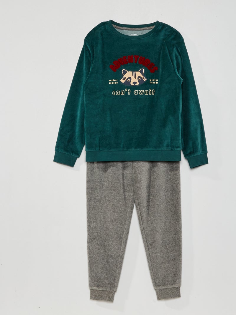 Ensemble de pyjama en velours Gris/Vert - Kiabi