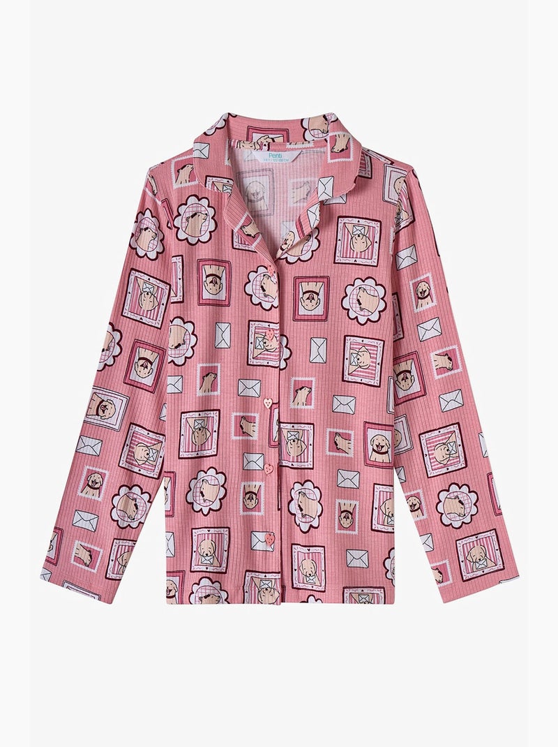 Ensemble de pyjama fille kind mailing à motif chien, manches longues, chemise et pantalon penti Vieux rose - Kiabi