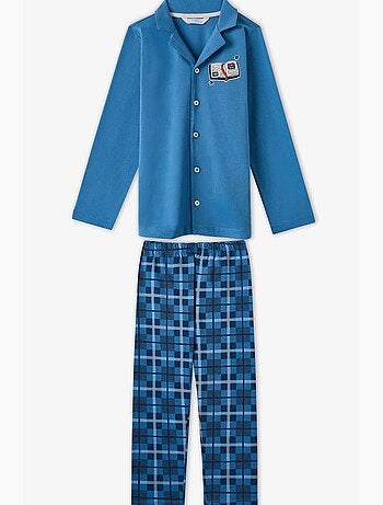 Ensemble de pyjama garçon book lovers à carreaux en coton, boutonné, manches longues penti
