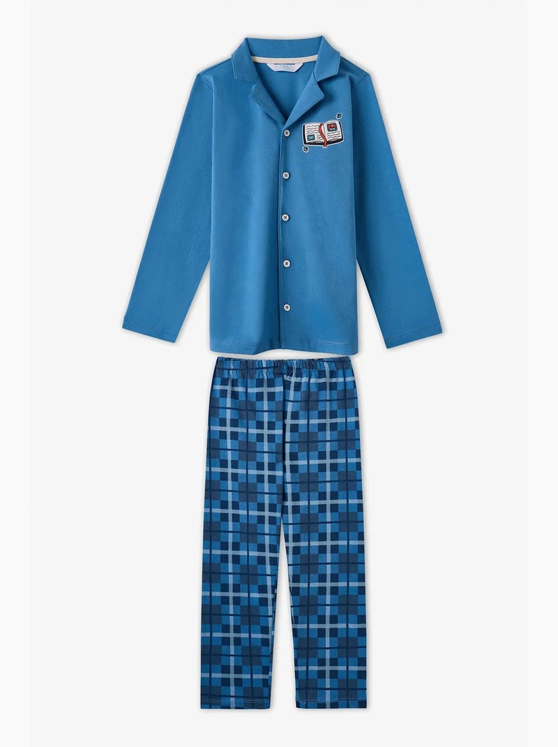 Ensemble de pyjama garçon book lovers à carreaux en coton, boutonné, manches longues penti Bleu - Kiabi