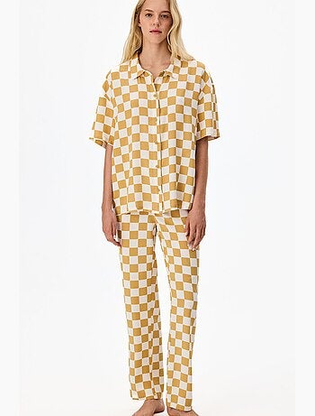 Ensemble de pyjama hannah à motif à carreaux, chemise à manches courtes et pantalon penti