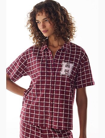 Ensemble de pyjama harvard à petits carreaux, chemise à manches courtes et pantalon penti