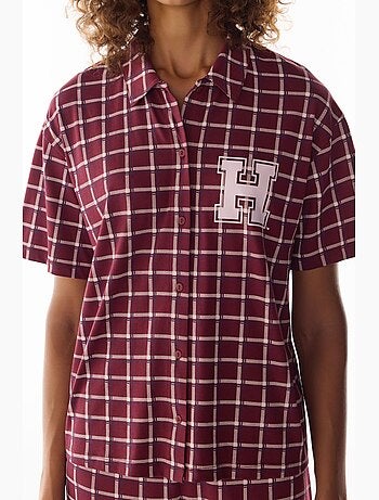 Ensemble de pyjama harvard à petits carreaux, chemise à manches courtes et pantalon penti
