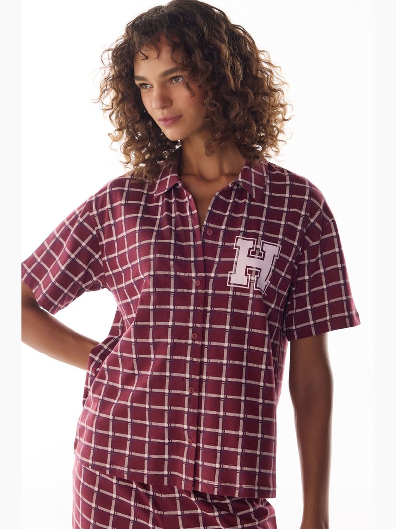 Ensemble de pyjama harvard à petits carreaux, chemise à manches courtes et pantalon penti Rouge bordeaux - Kiabi