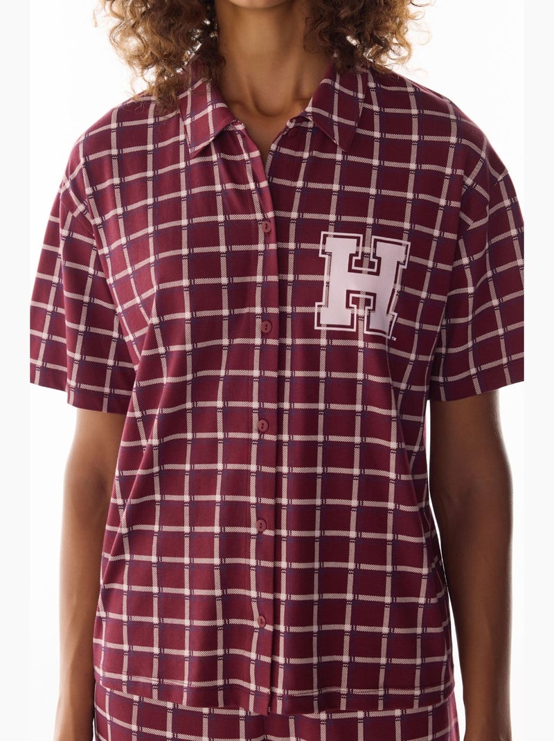 Ensemble de pyjama harvard à petits carreaux, chemise à manches courtes et pantalon penti Rouge bordeaux - Kiabi