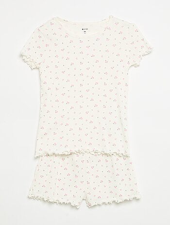 Ensemble de pyjama haut + short en maille côtelée coton