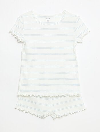 Ensemble de pyjama haut + short en maille côtelée coton