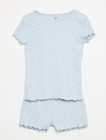 Ensemble de pyjama haut + short en maille côtelée coton